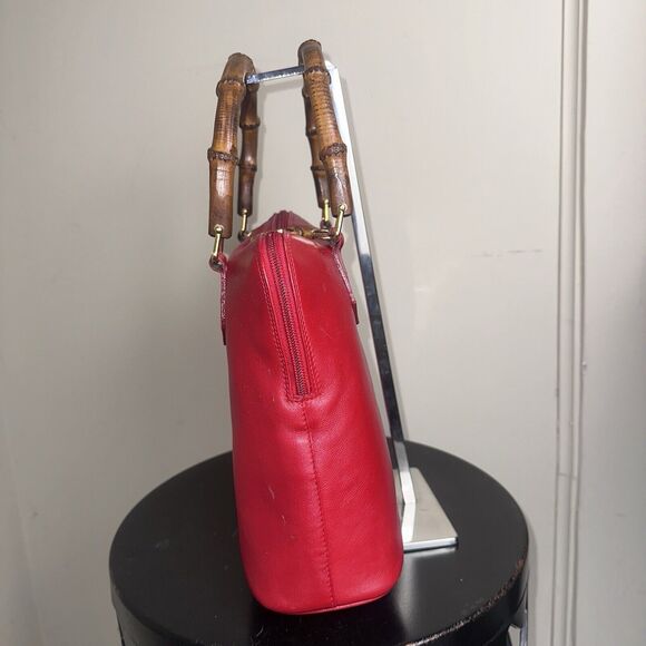 Authentic Vintage GUCCI Bamboo Red Calf Leather 2-Way Shoulder Hand Bag - Picture 8 of 13